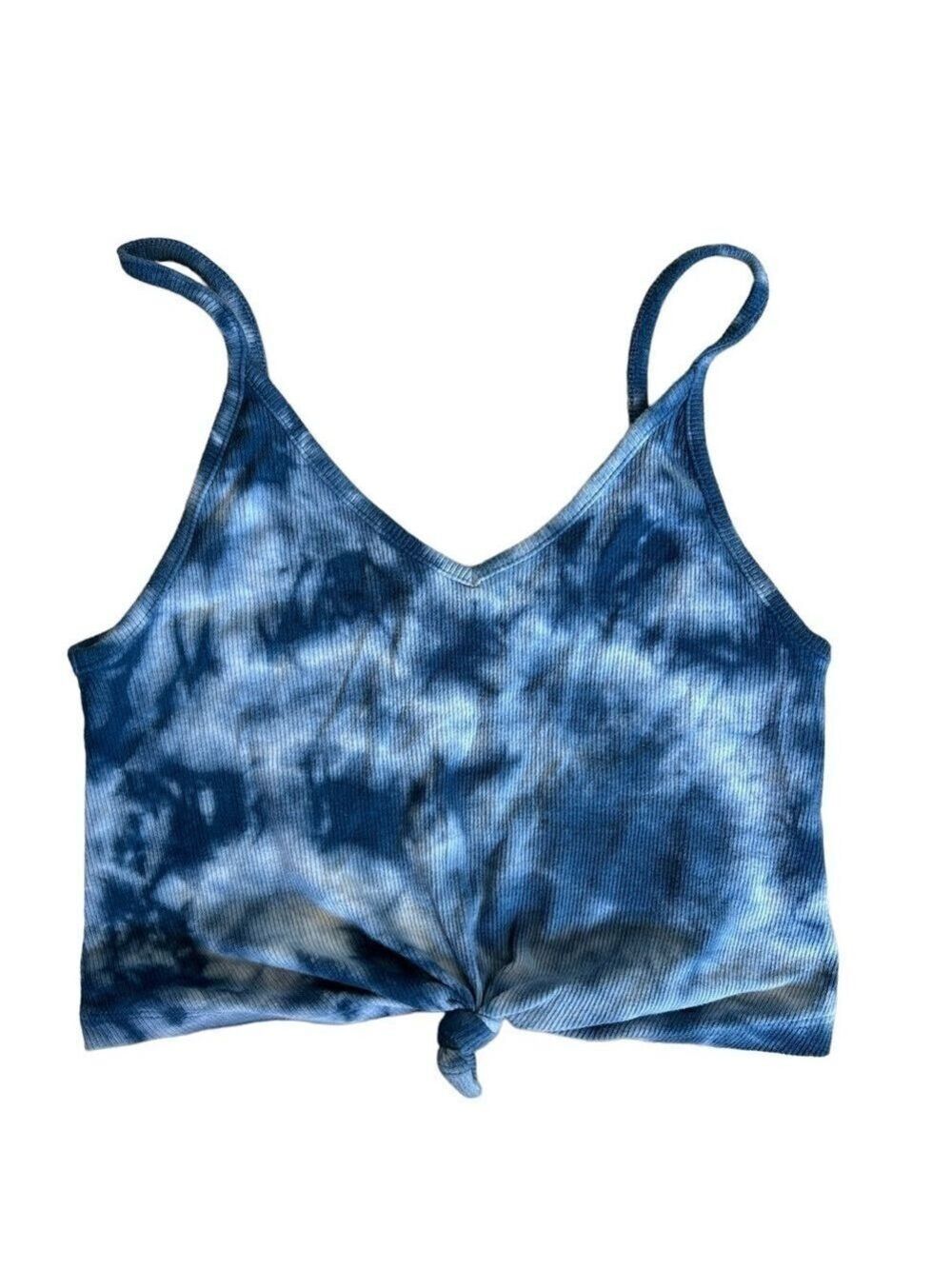 Me to We Blue Tie Dye Tie Front Cropped Tank Top